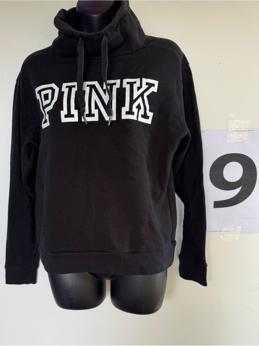 PINK Victoria's Secret Black Cowl Neck Pullover with White Logo